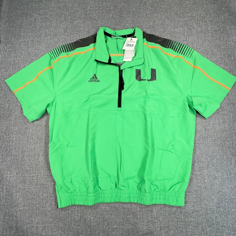 Adidas Miami Hurricanes Jacket Men L Green Miami Nights Strategy Half-Zip SS NEW